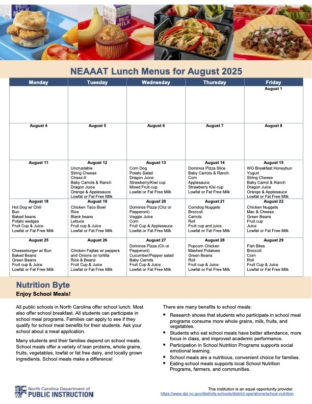 August Lunch Menu 25